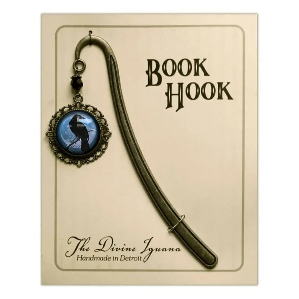 Raven Bookmark - Antique Bronze Glass Cabochon - Vintage Crow‎ Book Hook